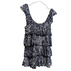 NWT Express Top Women Small Sleeveless Off Shoulder Layers Ruffles Blue & Gray